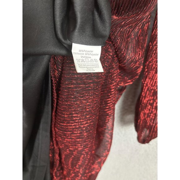 Grace Karin Women's Flowy Wrap V-Neck Midi Glitter Chiffon Dress Red Small NWTs - Picture 7 of 8